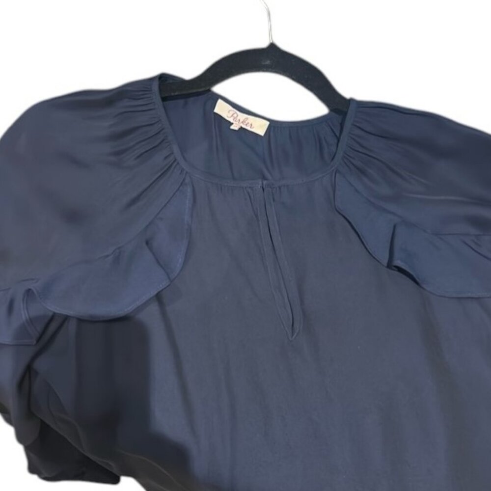 Parker blue V-neck long sleeve ruffle top size XS